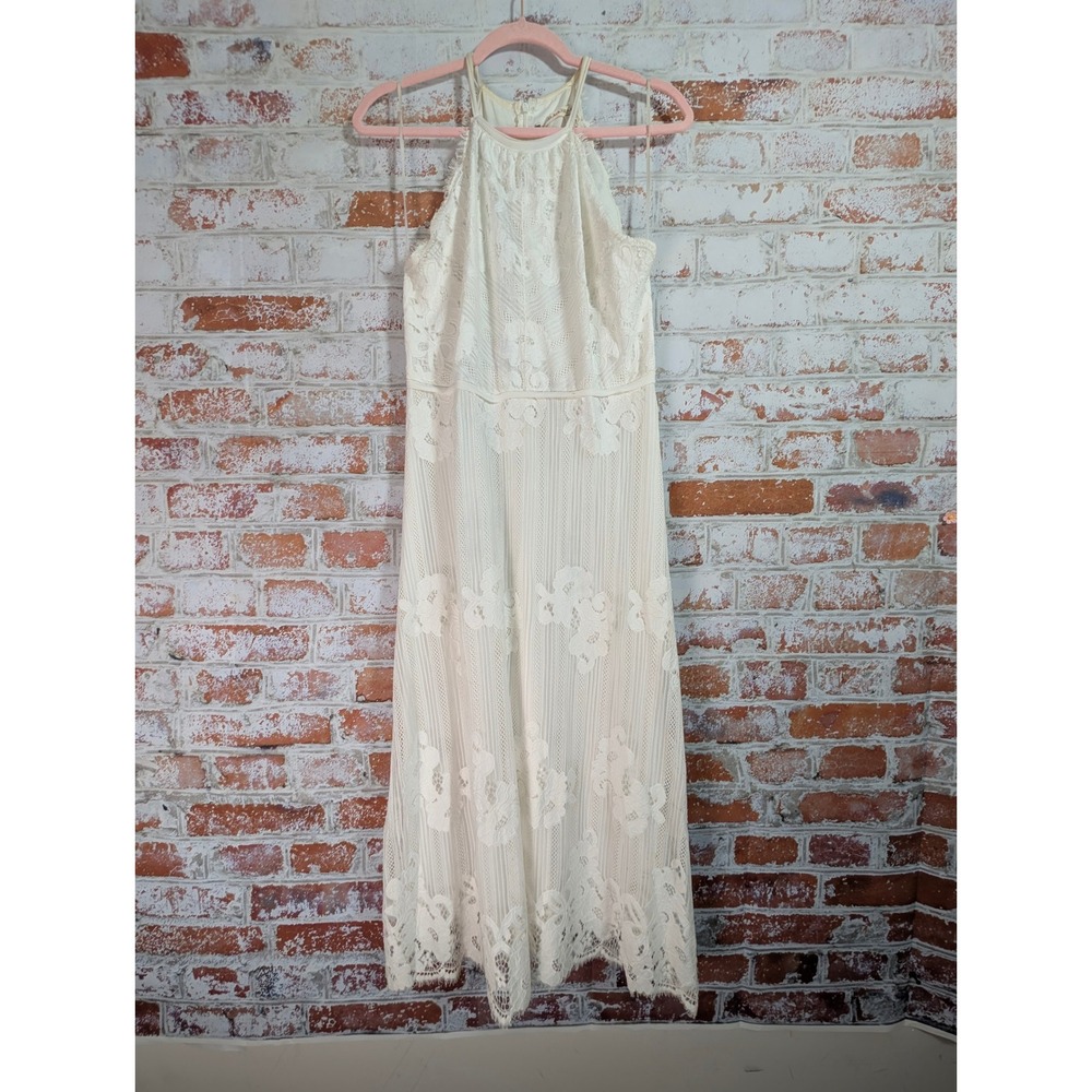 Chelsea & Violet Lace Halter Dress Womens Medium Ivory Boho Midi 6C02M53